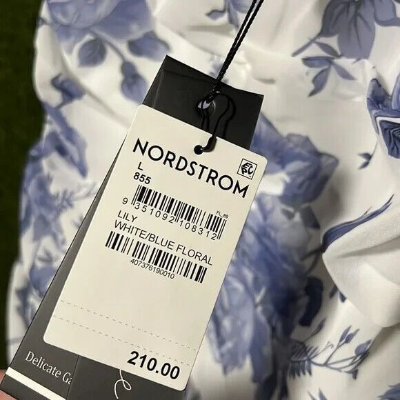 Elle Zeitoune Lily Dress in Blue/White Floral Pattern Ruched Bodycon Size L NWT! - Picture 4 of 8